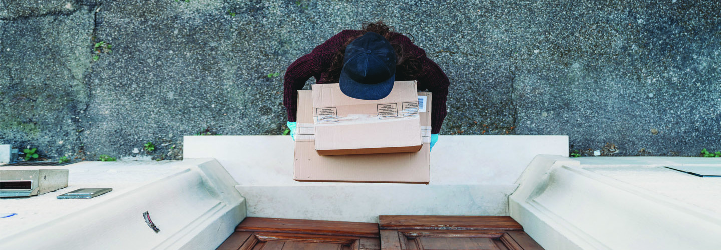 Person delivering packages, seen from overhead