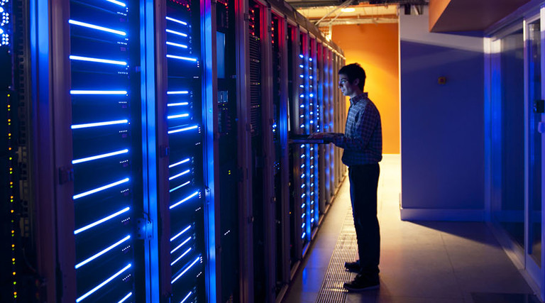 Person in server room