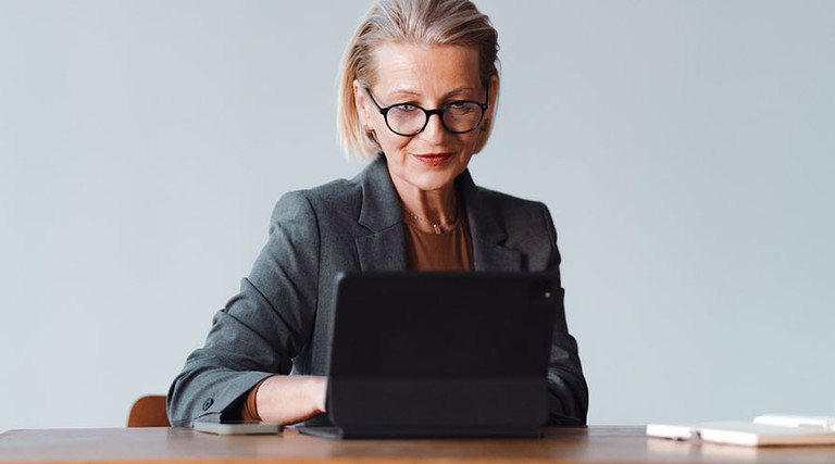 Person using computer in office