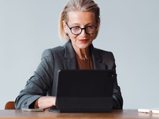 Person using computer in office