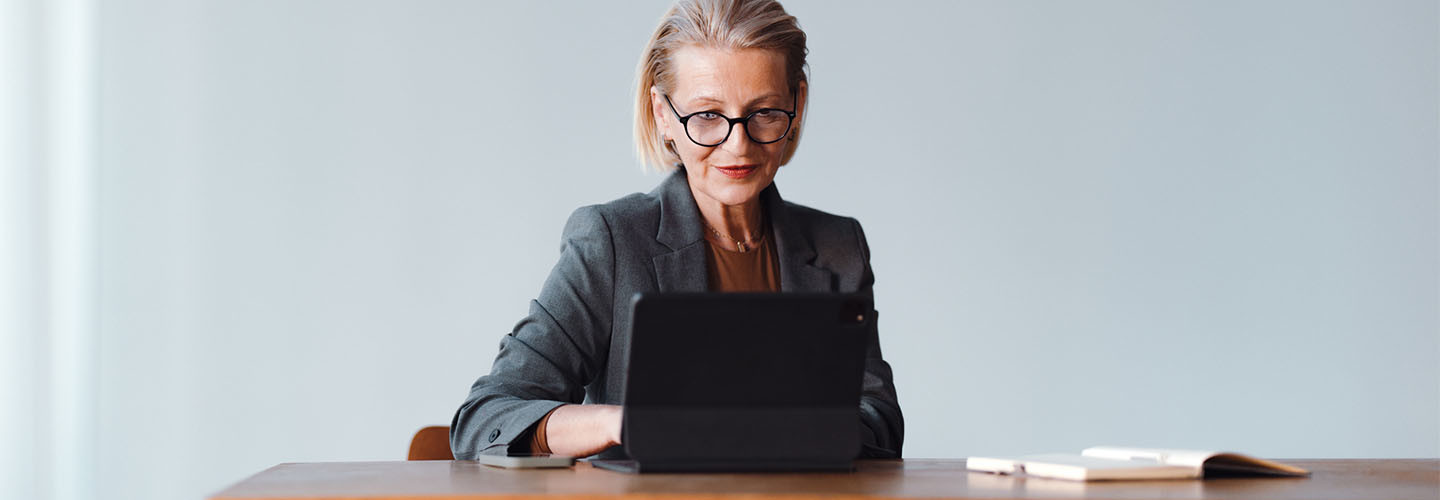 Person using computer in office