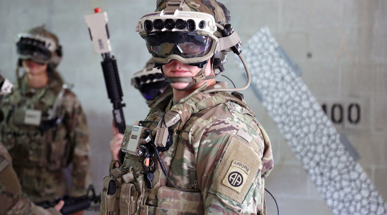 Soldier wearing augmented reality goggles