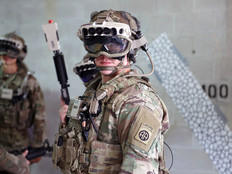 Soldier wearing augmented reality goggles